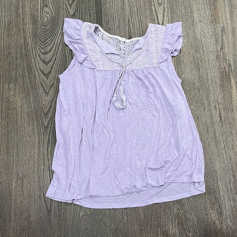 Maurices Blouse Top Ruffle Sleeveless Lace Tie Neck Rayon Blend Purple Large